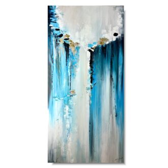 Nowoczesny obraz abstrakcja na płótnie, duży pionowy obraz, obraz 100x200, niebieska abstrakcja, obraz do salonu