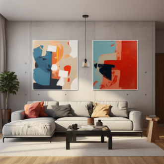Dyptyk abstrakcyjny do salonu, komplet abstrakcji, komplet obrazów, obrazy w komplecie, kolorowe obrazy, dyptyk abstrakcyjny, obrazy na płótnie do salonu