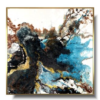 obraz abstrakcja turkusowo złota, Duża abstrakcja, złoty obraz abstrakcja, obraz w złotej ramie, obrazy ręcznie malowane, obraz na płótnie, obraz pouring