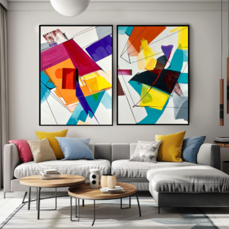 Komplet obrazów abstrakcyjnych, dyptyk abstrakcyjny, obrazy malowane na płótnie, obrazy akrylowe