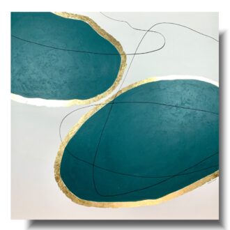 Obraz szmaragdowe zielone koła, duży obraz, obrazy abstrakcje, obraz z płatkami złota, zielony obraz, obraz geometryczny, szmaragdowy obraz, obraz 140x140, obraz ze złotem