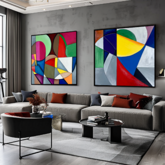Obraz abstrakcja na płótnie, dwa obrazy malowane na płótnie, dwie abstrakcje, komplet dużych obrazów, kolorowe abstrakcje