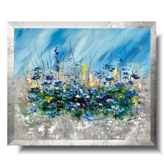 Obraz chabrowe pole łąka, obraz kwiatowa łąka, obraz w ramie, niebieski obraz z kwiatami, obrazy do salonu w ramie, małe obrazy, obraz na ścianę