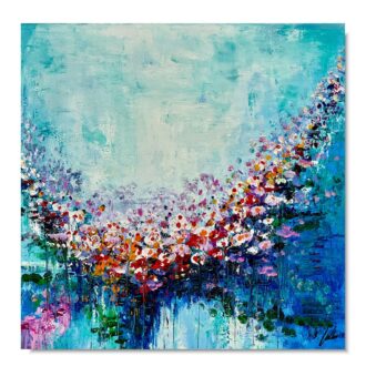 Obraz niebieskie kwiaty malowane, mały obraz, obraz łąka kwiatowa, obraz 50x50, obrazy kwiaty, tanie obrazy, obrazy ikea, obraz do łazienki, wiosna obrazy, nowoczesne obrazy kwiaty