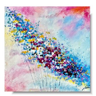 Obraz ręcznie malowany jesienna łąka, mały obraz z kwiatami, kwiecisty obraz, jesienny obraz, obraz jesienne kwiaty, obraz 50x50