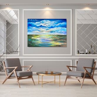 Obraz ręcznie malowany pejzaż, obraz pejzaż, obraz widok, obraz chmur, obraz z chmurami, obraz na płótnie, piękny obraz, obraz ręcznie malowany pejzaż