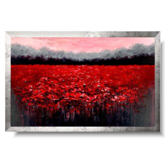 Obraz pejzaż makowe pole, obraz ręcznie malowany, obraz z makami, obraz makowe pole, czerwony obraz, obraz w ramie, malujemy obrazy, obraz czerwone maki