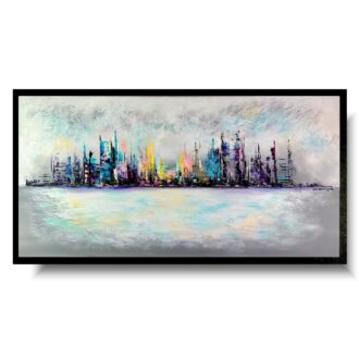 Obraz kolorowy pejzaż miasta, obraz kolorowe miasto, miasto na obrazie