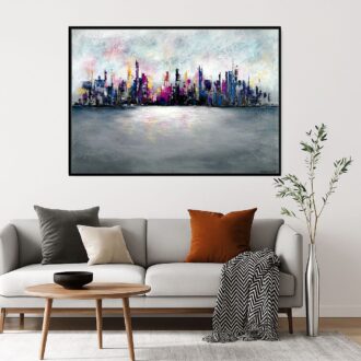 Kolorowy obraz abstrakcja w ramie, obraz kolorowe miasto, obrazy miasta, obrazy architektura