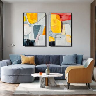 Dyptyk abstrakcyjny jako obrazy do salonu – nowoczesne wnętrze