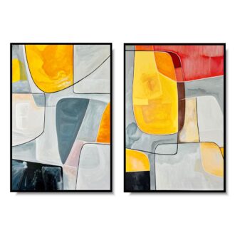 Dyptyk abstrakcyjny w czarnej ramie – nowoczesna kompozycja dwóch obrazów