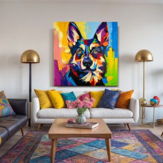 obraz z psem, kolorowy obraz z psem, obraz owczarka niemieckiego, owczarek na obrazie, obrazy na płótnie, obrazy ze zwierzętami