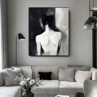 Nowoczesny obraz czarno biały akt, obrazy akty, obraz do sypialni, obrazy ręcznie malowane