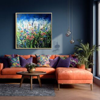 Obraz ręcznie malowany z kwiatami, obraz wiosenna łąka, obrazy z kwiatami, obraz do salonu