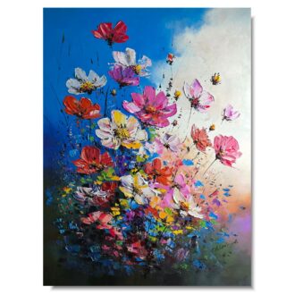 Nowoczesny obraz kwiaty z grubą fakturą farby 60x80 cm