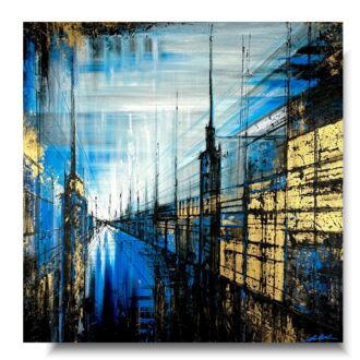 Obraz miasto ręcznie malowany – nowoczesna architektura