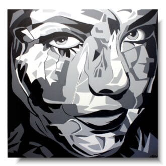 Czarno biały portret geometryczny, portret tajemnicza kobieta, czarno biały portret, obrazy do pokoju młodzieżowego, obraz czarno biały, abstrakcja obraz, nowoczesny duży obraz do salonu, czarno białe obrazy