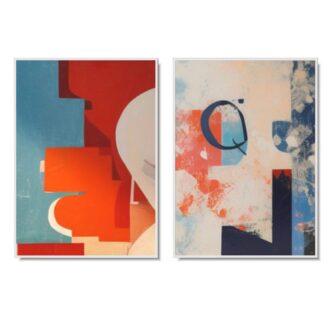 kolorowa abstrakcja, pomarańczowo niebieski obraz, komplet dwóch obrazów, dwa obrazy do salonu, obraz kolorowy dyptyk abstrakcja