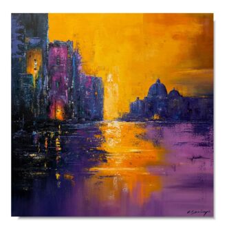 Nowoczesny obraz miasto 80 x 80cm – panorama o zachodzie słońca 2370A